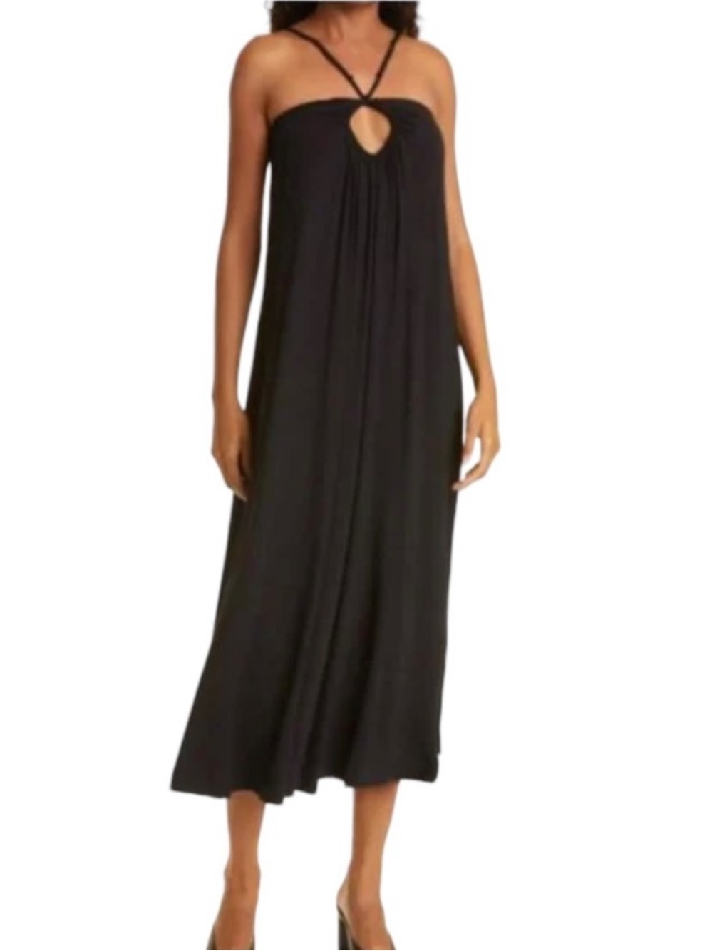 Rebecca Taylor Black Halter Spaghetti Strap Midi Dress